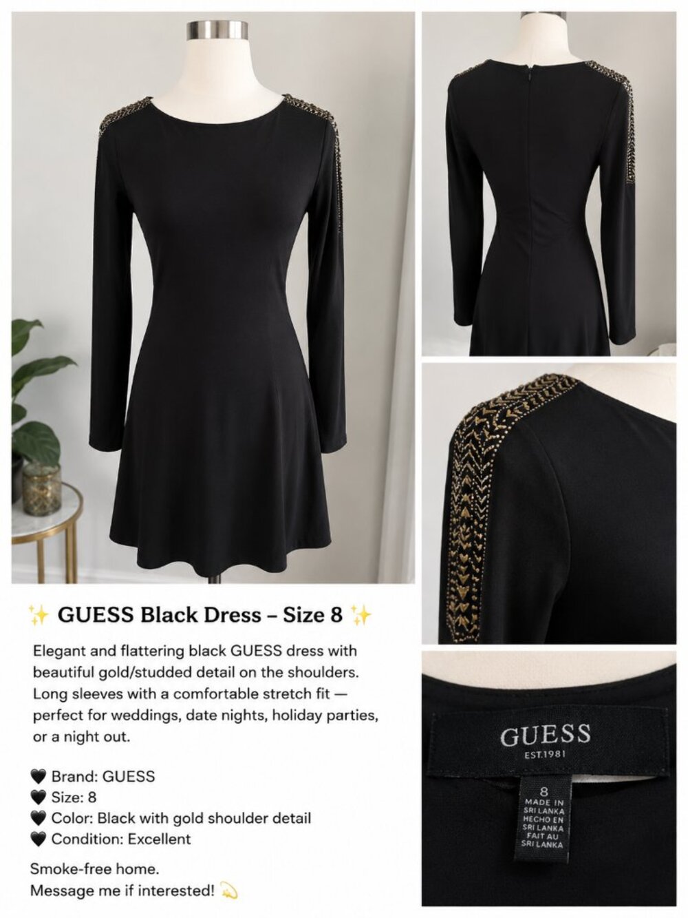✨ GUESS Black Dress – Size 8 ✨